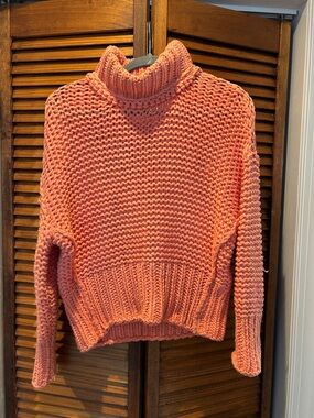 Free People Chunky Turtleneck Sweater - Coral Color